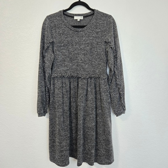 R&D Dresses & Skirts - R&D Long Sleeve Textured Knit Ruffle Grey Dress Size S
